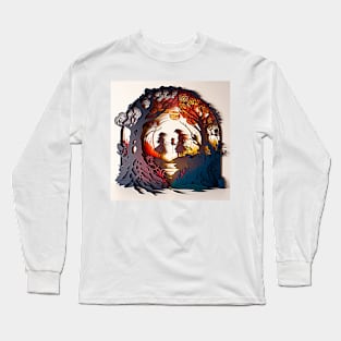 3D Effect Papercut Art - Fairytale Scene Long Sleeve T-Shirt